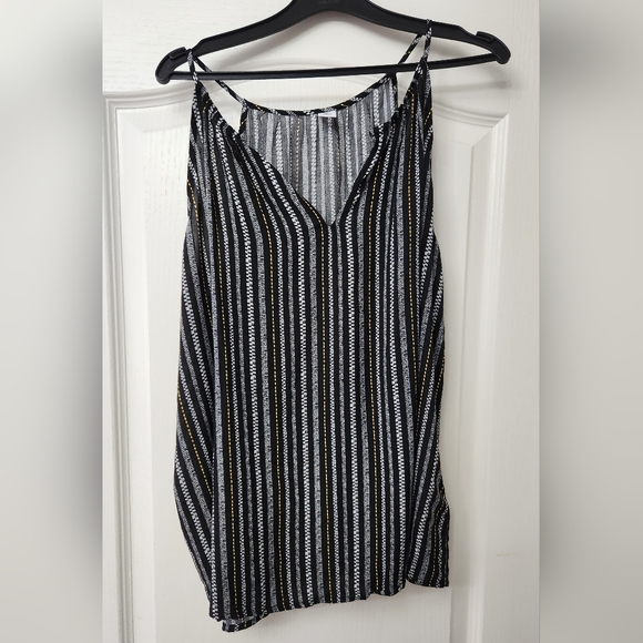 Black Strappy Blouse White & Yellow Stripes Size L Old Navy - Picture 1 of 5